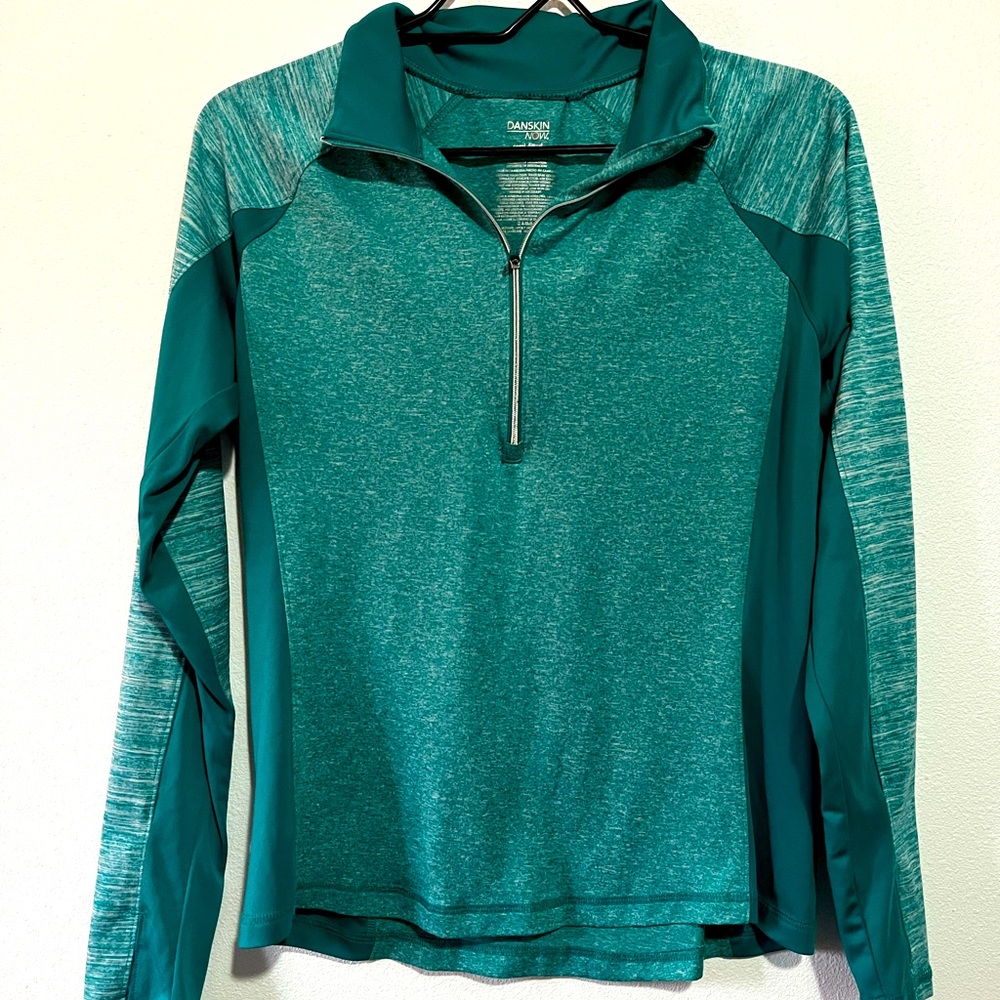 Danskin size M, 8-10,semi fitted,color green & spots white
